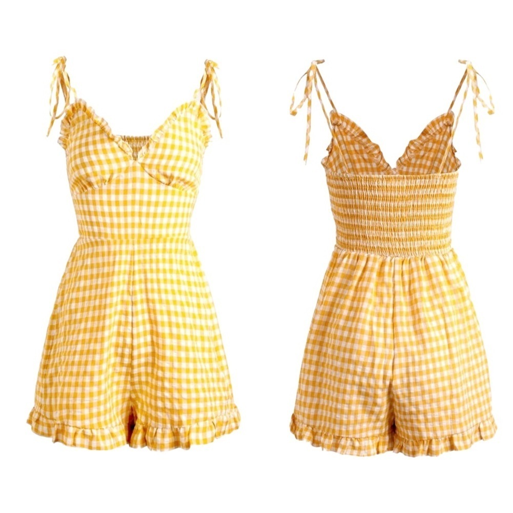 Sweetheart Neckline Gingham Ruffle Playsuit yellow size Xsmall